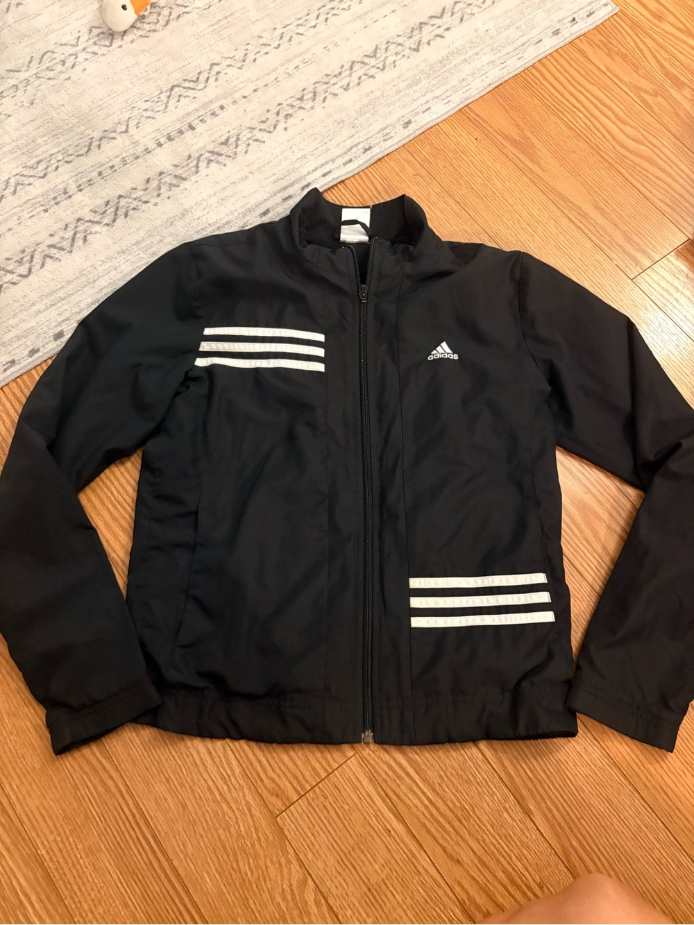 adidas Black Windbreaker Jacket with White Stripe Accents